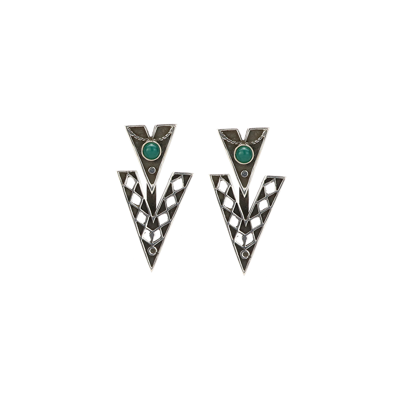 V-shaped Green Stone Earrings